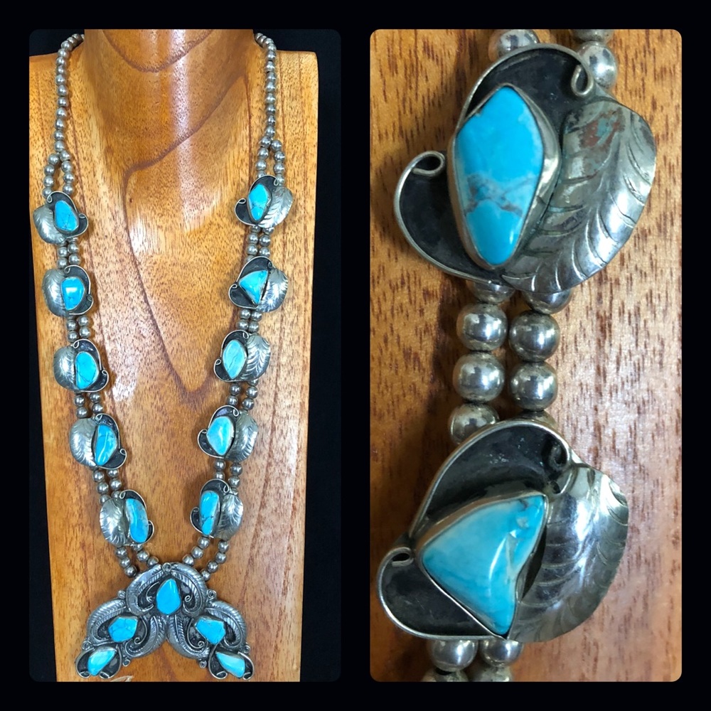 Native American Nickel Silver Squash Blossom 29”